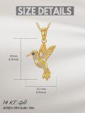 wholesale 14k Gold Hummingbird Necklace for Women Solid Gold Pendant with Cubic Zirconia 18inch Chain-0-3