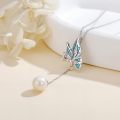 wholesale Sterling Silver & Freshwater Pearl Butterfly Necklace with Cubic Zirconia - 9mm Pearl Drop Pendant-0-1