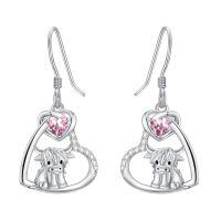 wholesale 925 Sterling Silver Heart Ox Earrings Wholesale With Red Gemstones-10-Oct-Pink