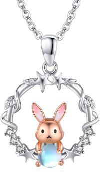 wholesale 925 Sterling Silver Opal Bunny Pendant Necklace - Easter s for Women-Moonstone Bunny Necklace