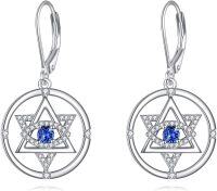 wholesale 925 Sterling Silver Blue Evil Eye Star of David Dangle Drop Leverback Earrings for Women Girls Gift Jewelry Accessories 3cm Long-Star of David