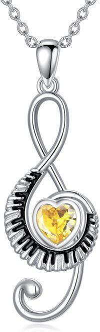 wholesale Sterling Silver Birthstone Music Necklace Piano Note Treble Clef Pendant-11-November