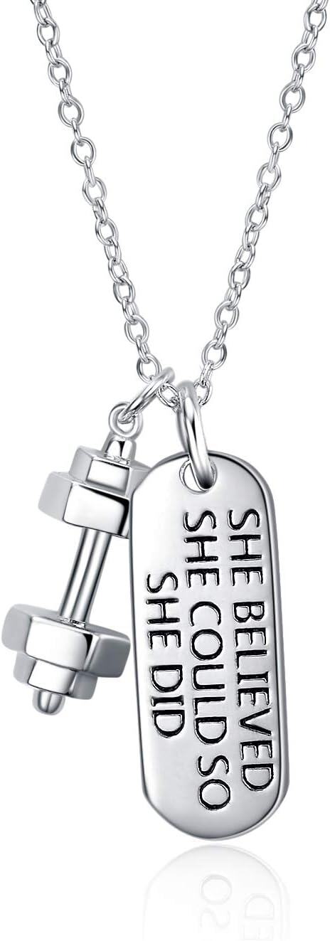 925 Sterling Silver She Believed Motivational Gym Jewelry - Inspirational Fitness Gift for Women-0-0