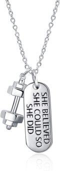 wholesale 925 Sterling Silver She Believed Motivational Gym Jewelry - Inspirational Fitness Gift for Women-0-0