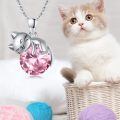 wholesale 925 Sterling Silver Cat Mom Baby Sleeping With Yellow Crystal Pendant Necklace-0-85