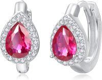 wholesale 925 Sterling Silver Birthstone Pear Teardrop Huggie Hoop Earrings for Women-January