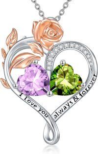 wholesale Sterling Silver Rose Quartz Heart Birthstone Necklace for Women Valentine s Day Gift-06-08-Jun-Aug Birhstones