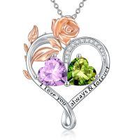 wholesale 925 Sterling Silver Rose Quartz Heart Birthstone Necklace for Women Valentine s Day Gift-06-08-Jun-Aug Birhstones