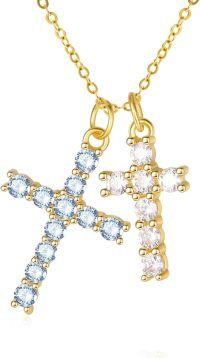 wholesale 14K Gold Sterling Silver Birthstone Double Cross Necklace for Women-03-04-Mar-Apr