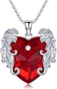 wholesale Sterling Silver Birthstone Zodiac Necklace 12 Constellation Heart Pendant-Gemini - Birthstone Ruby Red