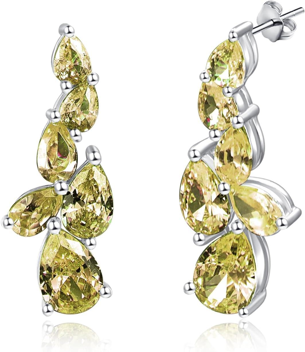 wholesale 925 Sterling Silver Birthstone Teardrop Dangle Earrings for Women-08 Aug