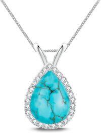 wholesale Sterling Silver Turquoise Teardrop Pendant December Birthstone Jewelry for Her-style 2-Turquoise\/CZ