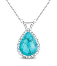 wholesale 925 Sterling Silver Teardrop Turquoise Pendant Necklace-style 2-Turquoise\/CZ