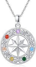 wholesale 925 Sterling Silver Rainbow Crystal 8-Pointed Star Chakra Compass Necklace Infinite Energy Pendant Yoga  for Women Girls-0-0