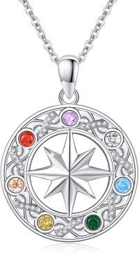 wholesale 925 Sterling Silver Rainbow Crystal 8-Pointed Star Chakra Compass Necklace Infinite Energy Pendant Yoga  for Women Girls-Silver Chakra Necklace
