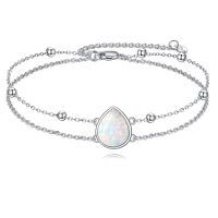 wholesale 925 Sterling Silver Opal Pendant Bracelet With Adjustable Chain-Teardrop-White Opal