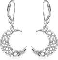 wholesale 925 Sterling Silver Crescent Moon Celtic Knotwork Leverback Drop Earrings-0-0