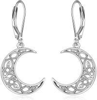 wholesale 925 Sterling Silver Crescent Moon Celtic Knotwork Leverback Drop Earrings-Celtic Moon Leverback Earrings