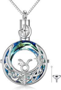 wholesale 925 Sterling Silver Blue Crystal Moon & Star Constellation Cremation Jewelry Keepsake Pendant with Funnel and Chain-Taurus