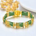 wholesale 925 Sterling Silver Green Jade Link Bracelet Wholesale With Intricate Clasp Design-0-43