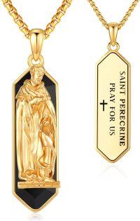 wholesale Gold 925 Sterling Silver Saint Peregrine Prayer Necklace with Onyx Stone and Cross Charm -St Peregrine