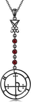 wholesale 925 Sterling Silver Red Stone Gothic Pendant with Inverted Cross and Pentagram Charm Necklace for Women-0-0