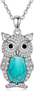wholesale  Sterling Silver Lapis Turquoise Malachite Larimar Opal Owl Necklace Gift -0-10