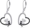wholesale 925 Sterling Silver Heart-Shaped Mouse and Cat Drop Earrings with Cubic Zirconia Accents-0-0
