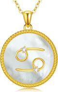 wholesale Gold 925 Sterling Silver Mother of Pearl Taurus Zodiac Pendant Necklace-0-0