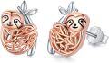 wholesale 925 Sterling Silver Sloth Stud Earrings with Rose Gold Accents and Leaf Details-0-0