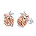 wholesale 925 Sterling Silver Sloth Stud Earrings with Rose Gold Accents and Leaf Details-0-0