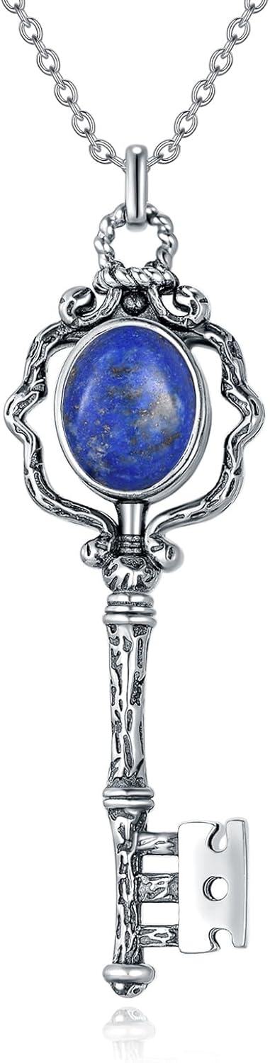 Sterling Silver Stone Retro Key Necklace for Women Exquisite Jewelry Gift-Key04