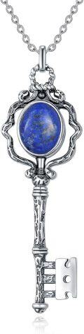wholesale 925 Sterling Silver Lapis Lazuli Vintage Key Pendant Necklace for Women Elegant s-0-0