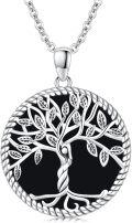 wholesale 925 Sterling Silver Tree of Life with Black Onyx and Cross Pendant Necklace Gift for Women-0-0