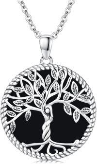 wholesale 925 Sterling Silver Tree of Life with Black Onyx and Cross Pendant Necklace Gift for Women-D-Tree of Life-Black Onyx