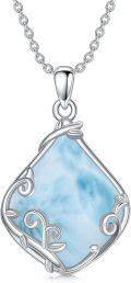 wholesale Sterling Silver Natural Gemstone Filigree Teardrop Pendant Necklace for Mom-0-30