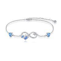 wholesale 925 Sterling Silver Infinity Bracelet Wholesale With Blue Heart Charm And Crystal Details-Infinity-Turtle 7"-9"