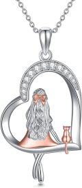 wholesale 925 Sterling Silver Heart-Shaped Cat Pendant Necklace with Cubic Zirconia - Perfect Gift for Women and Cat Lovers-0-0