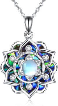 wholesale 925 Sterling Silver Abalone Shell & Moonstone Lotus Pendant Necklace Yoga Jewelry for Women-Abalone shell lotus