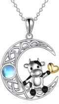 wholesale 925 Sterling Silver Moonstone Cow Pendant Necklace with Heart Charm for Women's Halloween Jewelry-0-0