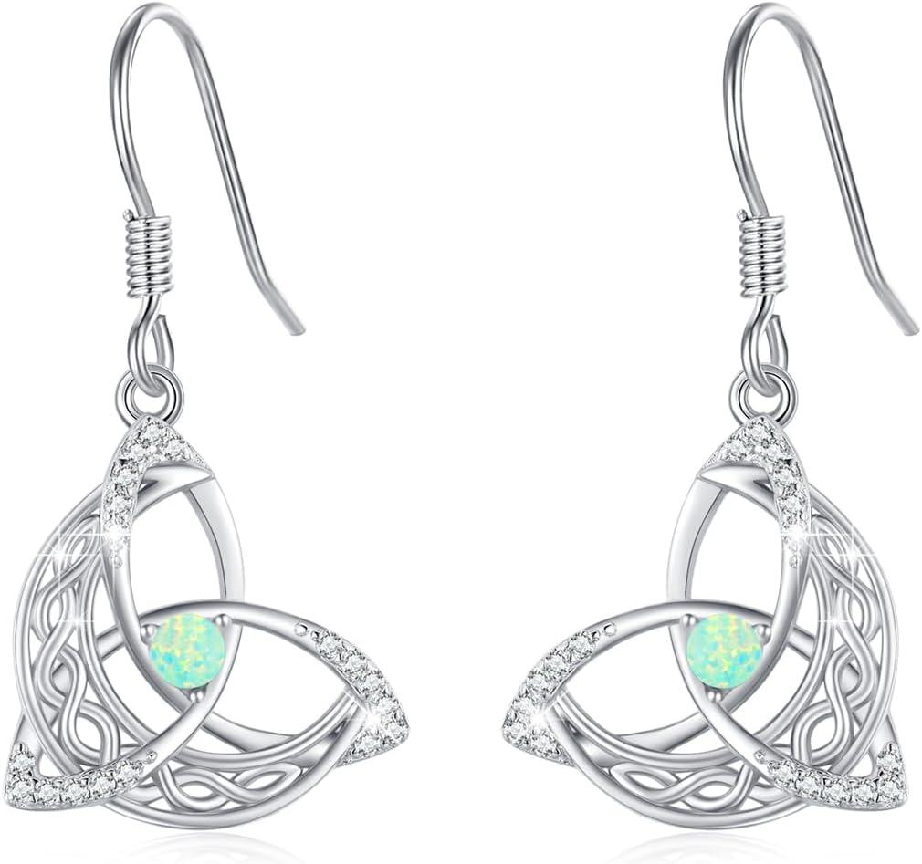 wholesale 925 Sterling Silver Opal Triquetra Trinity Knot Drop Dangle Leverback Earrings - Moon & Stars  for Women Girls-0-0