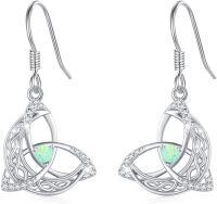 wholesale 925 Sterling Silver Opal Triquetra Trinity Knot Drop Dangle Leverback Earrings - Moon & Stars  for Women Girls-Light Green