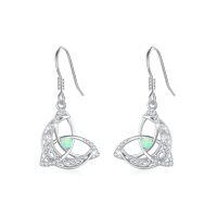 wholesale 925 Sterling Silver Opal Triquetra Trinity Knot Drop Dangle Leverback Earrings - Moon & Stars  for Women Girls-Light Green