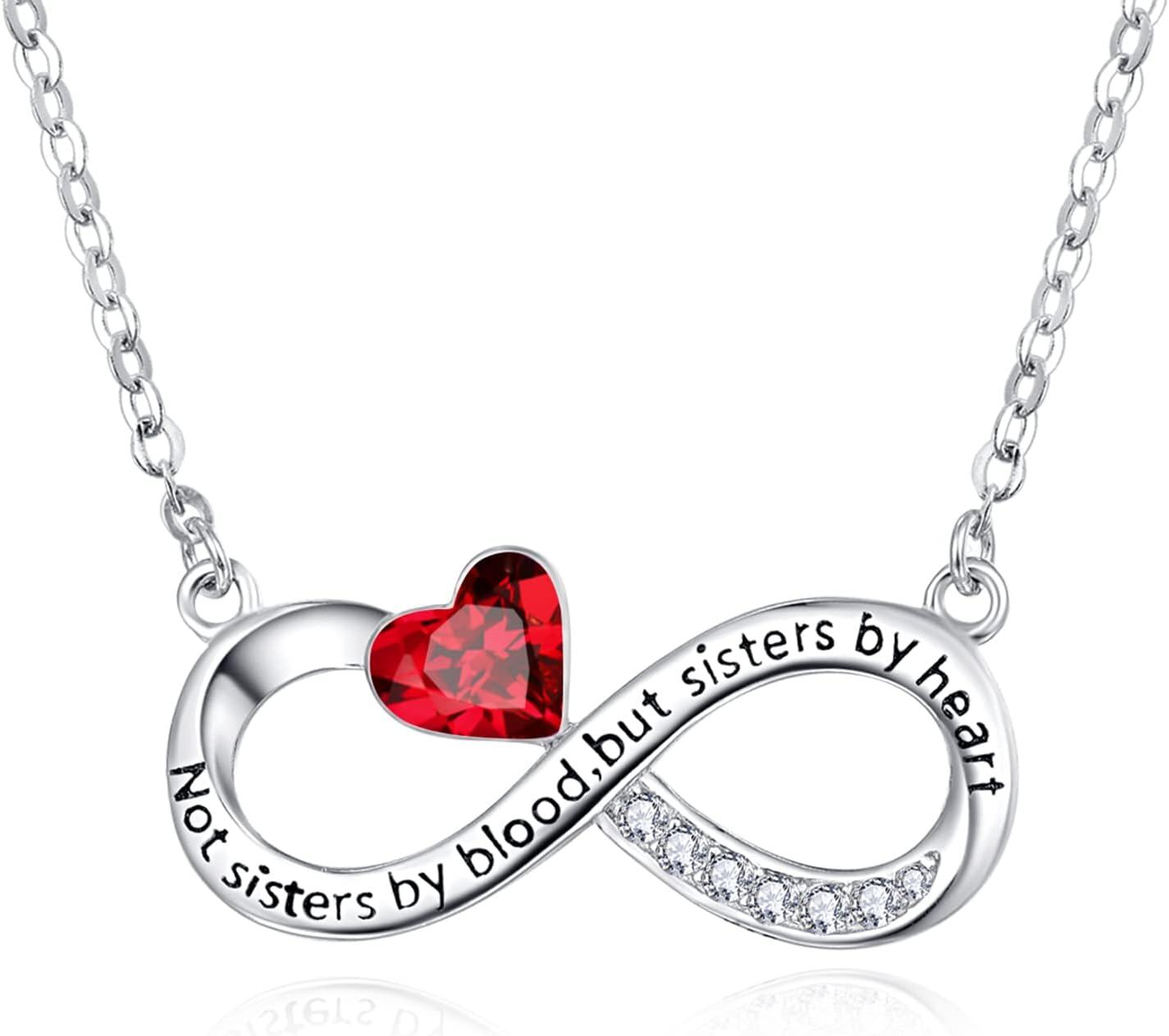  Sterling Silver Best Friend Mother Couple Necklace for Women Sisters Mom Lovers Gift -Ruby