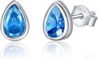 wholesale 925 Sterling Silver Blue Crystal Teardrop Stud Earrings for Women -Blue