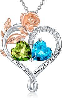 wholesale Sterling Silver Rose Quartz Heart Birthstone Necklace for Women Valentine s Day Gift-08-12-Aug-Dec Birthstones