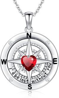 wholesale 925 Sterling Silver 12 Birthstones Nautical Compass Necklace for Women-07-July-Ruby