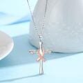 wholesale 925 Sterling Silver Cross with Angel Wings and Pink Ribbon Pendant - Breast Cancer Awareness Jewelry for Survivors-0-1