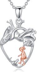 wholesale 925 Sterling Silver Anatomical Heart with Girl and Cat Pendant Necklace for Family Women-0-0