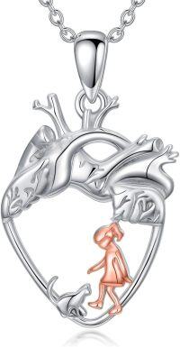 wholesale 925 Sterling Silver Anatomical Heart with Girl and Cat Pendant Necklace for Family Women-Cat
